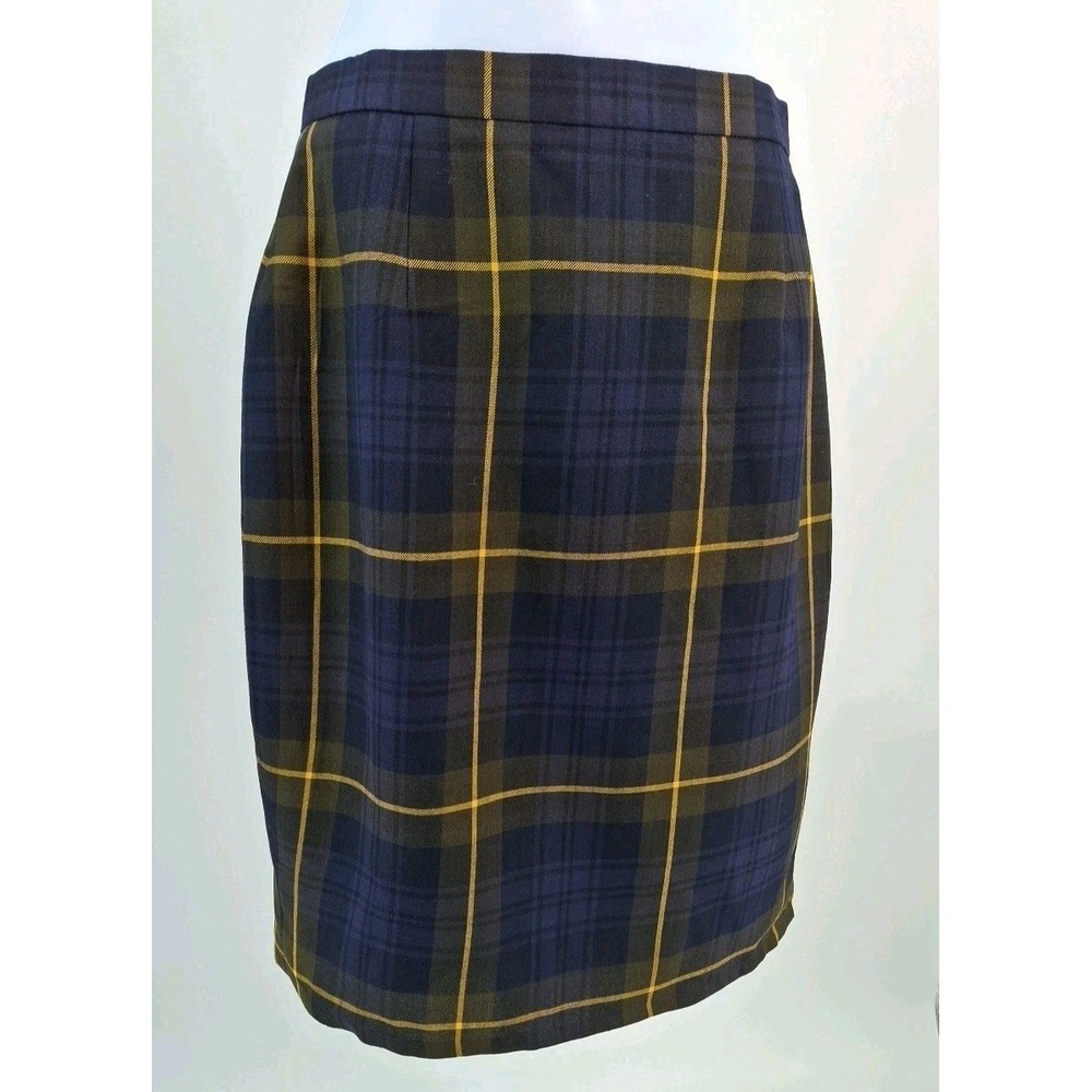 Escada New Wool Green Tartan Plaid Pencil Skirt Women's Size 36 (US 8)